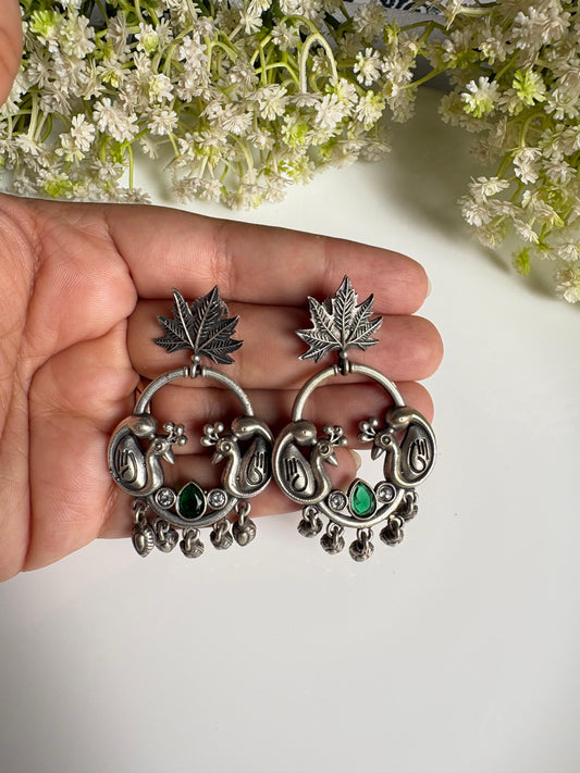 Kunjika Peacock German Silver Stone Earrings