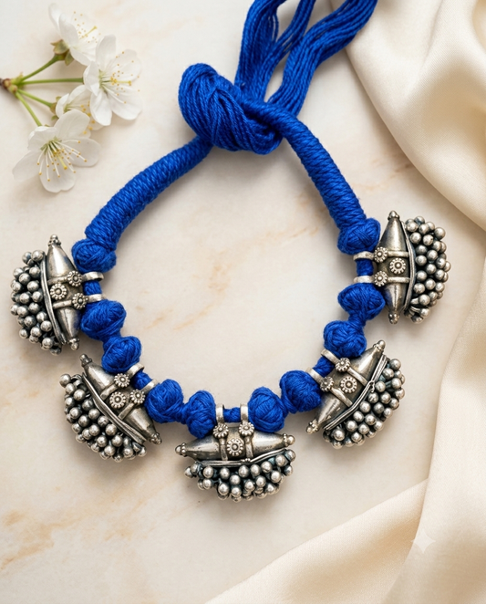 Kaalika Tarang SLA Thread Necklace | Traditional Silver Look SLA Ethnic Indian Jewellery
