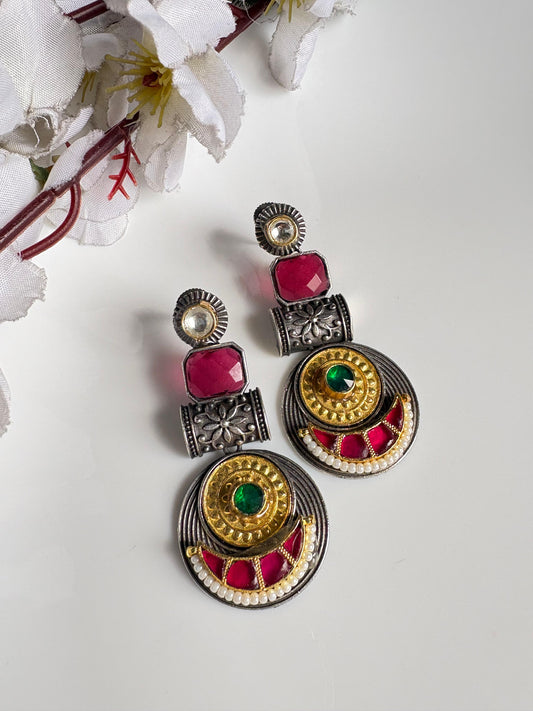 Noorika Dualtone Stone Kundan Statement Earrings