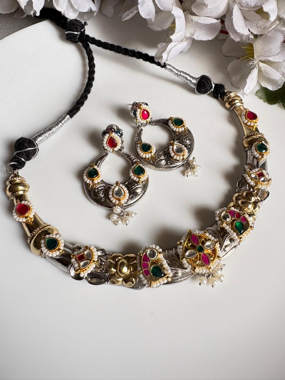 Rajvanshi Kundan Hasli Necklace | Dual-Tone SLA Pachi Kundan Fusion Jewellery | Premium Brass Base
