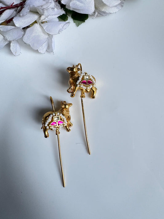 Gajraj Gold Fusion Kundan Needle Earrings | Heritage Elephant Long Earrings