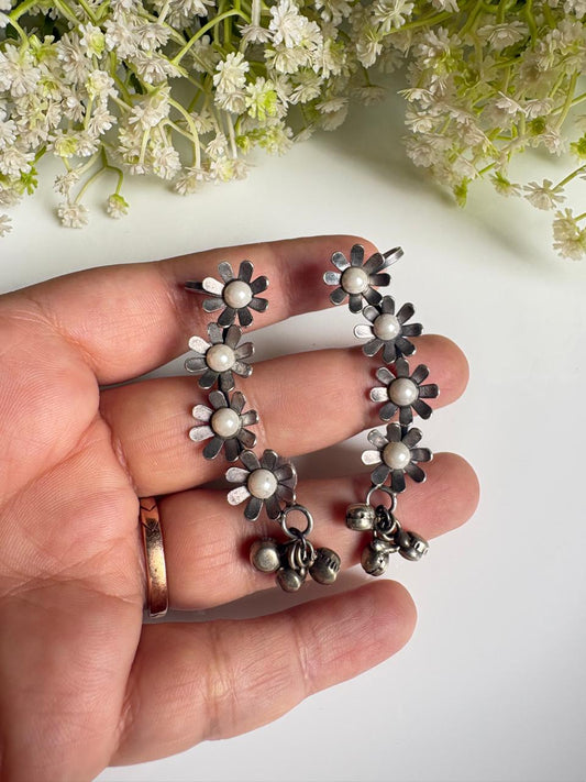 Pushpa Floral Stone Earcuffs | German Silver Ear Cuffs for Women