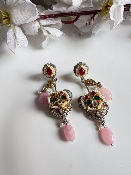 Kundan Fusion Earrings with Crystals & Semi-Precious Stones | Statement Indian Earrings