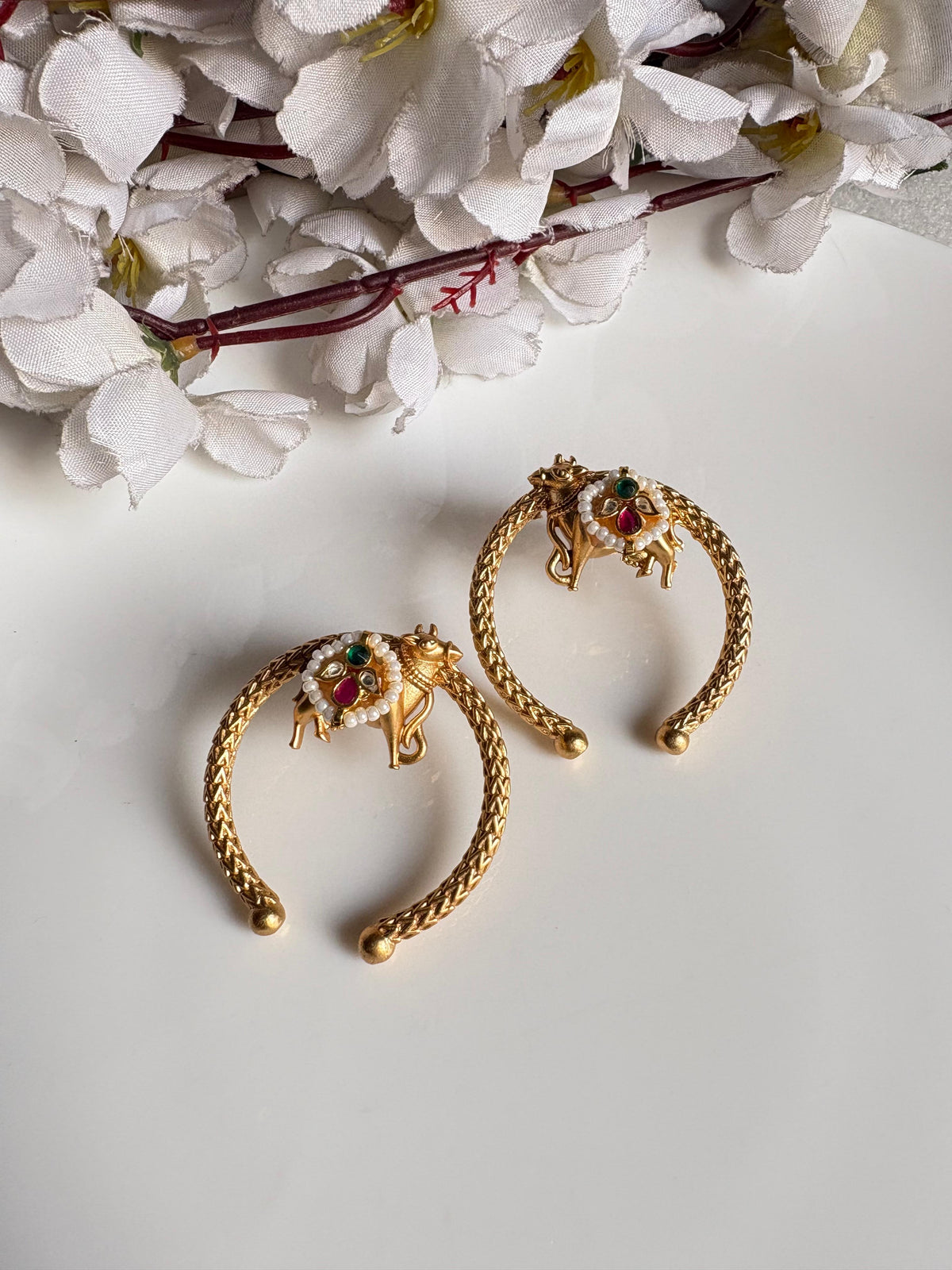 Gold Matt Kundan Elephant Earrings | Traditional Motif | Brass Base | Alankrent | AK-20260122-KGE03 by Alankrent