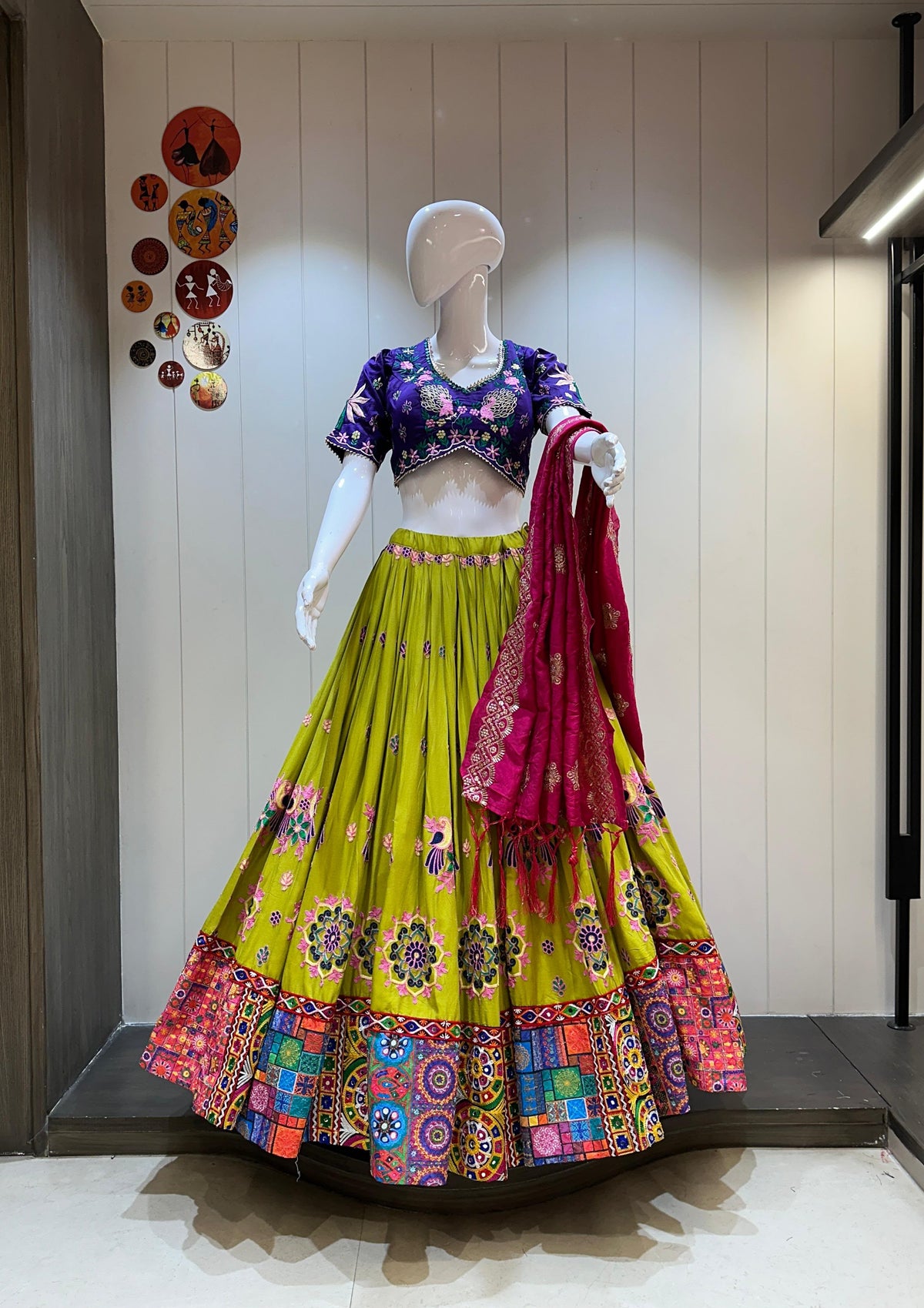 Rangrez Popat Chaniya Choli with Mirror Work & Chanderi Dupatta
