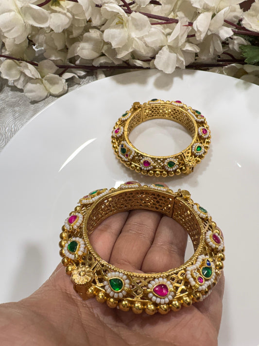 Aabira Gold Matt Premium Kundan Fusion Kada Online | Antique Brass Ethnic Kada for Women