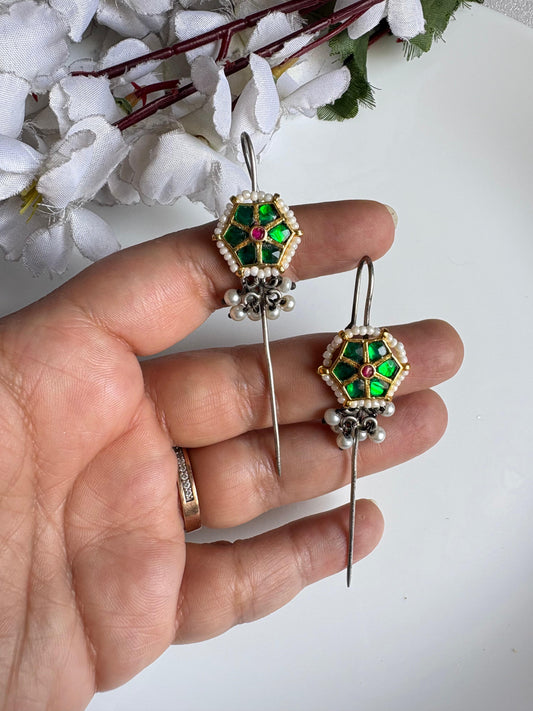 Meher Jaipuri Kundan Needle Earrings | Traditional Rajasthani Pearl Earrings