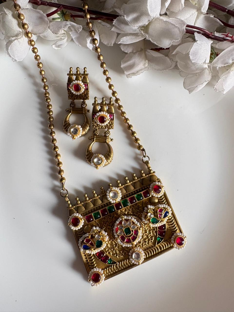 Apala Dark Polish Kundan Long Necklace Design 2 by Alankrent