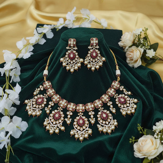 Kundan Pearl Bridal Necklace Set Heavy Wedding Jewellery India