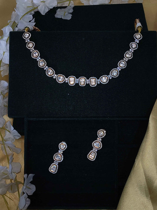 Polki Moissanite Necklace Set with Matching Earrings Elegant Bridal Jewellery India
