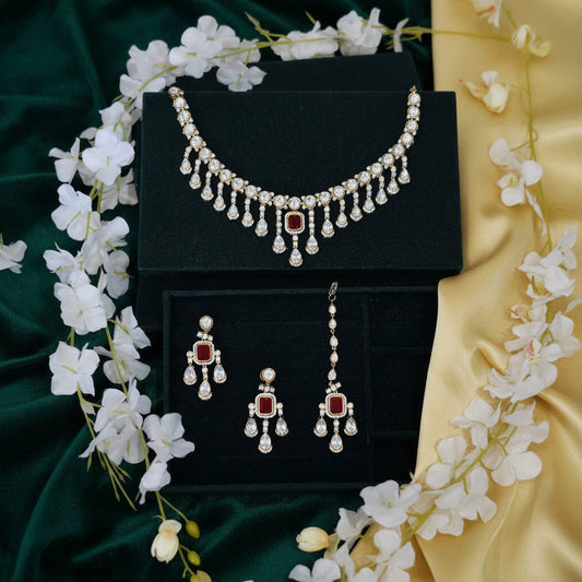 Polki Cascade Necklace Set with Ruby Stone Bridal Jewellery India