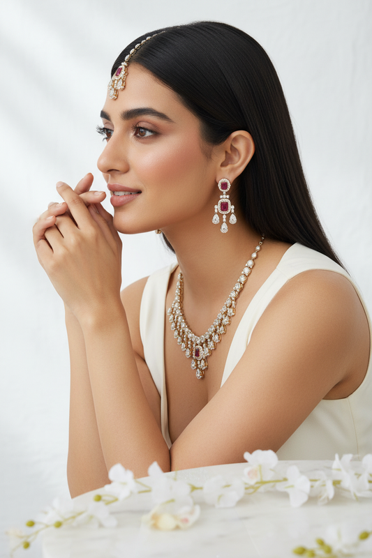 Zivara Polki Cascade Necklace Set Ruby Stone Bridal Wedding Jewellery India | Premium Indian Jewellery