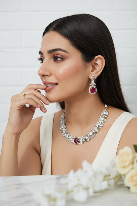 Kashvee Ruby Polki Statement Necklace Set Elegant Bridal Jewellery India | Premium Indian Jewellery