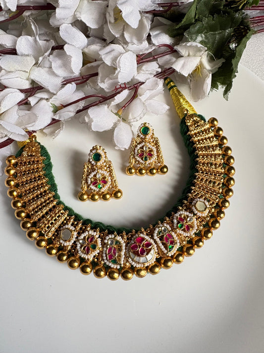 Meherang Gulposh Kundan Thread Gold Necklace Set with Earrings Online