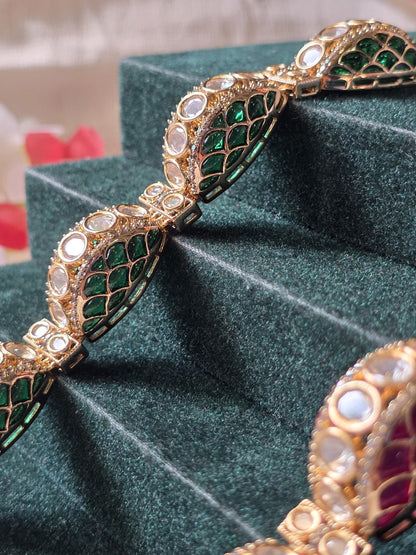 Mayurika Polki Moissanite Meenakari Kada Bracelet  Premium Openable Bracelet with CZ Diamonds | Dual Tone Bridal & Festive Jewellery