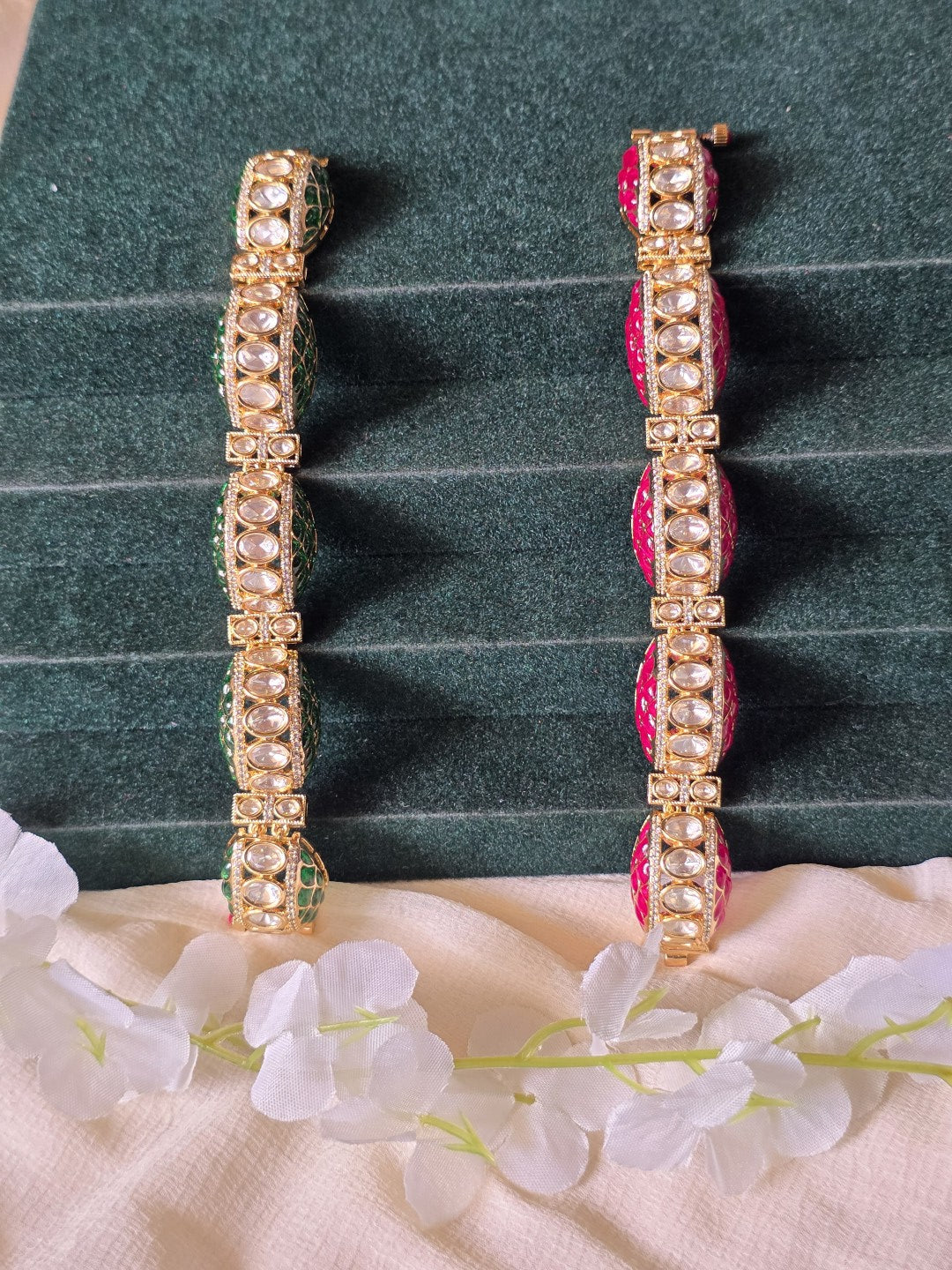 Mayurika Polki Moissanite Meenakari Kada Bracelet  Premium Openable Bracelet with CZ Diamonds | Dual Tone Bridal & Festive Jewellery