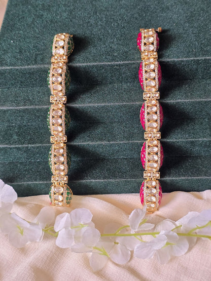 Mayurika Polki Moissanite Meenakari Kada Bracelet  Premium Openable Bracelet with CZ Diamonds | Dual Tone Bridal & Festive Jewellery