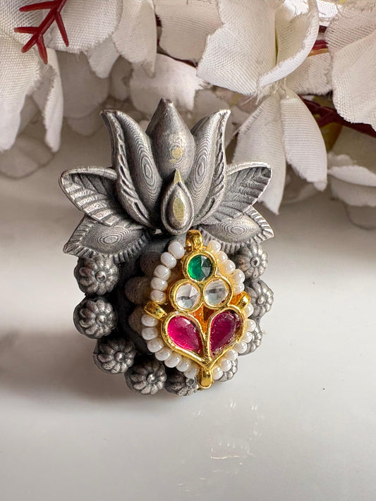 Padmika Lotus Kundan SLA Fusion Statement Ring

Handcrafted Antique Silver Lotus Ring | Kundan SLA Fusion Adjustable Cocktail Ring | Designer Ethnic Statement Jewellery