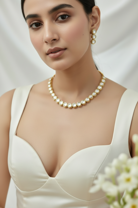 Noorika Meenakari Kundan Necklace Set | Traditional Gold Tone Kundan Jewellery with Earrings