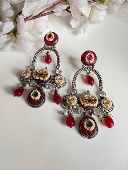 RangTarini Fusion Earrings | SLA Fusion Stone Earrings with Kundan Detailing | Statement Earrings