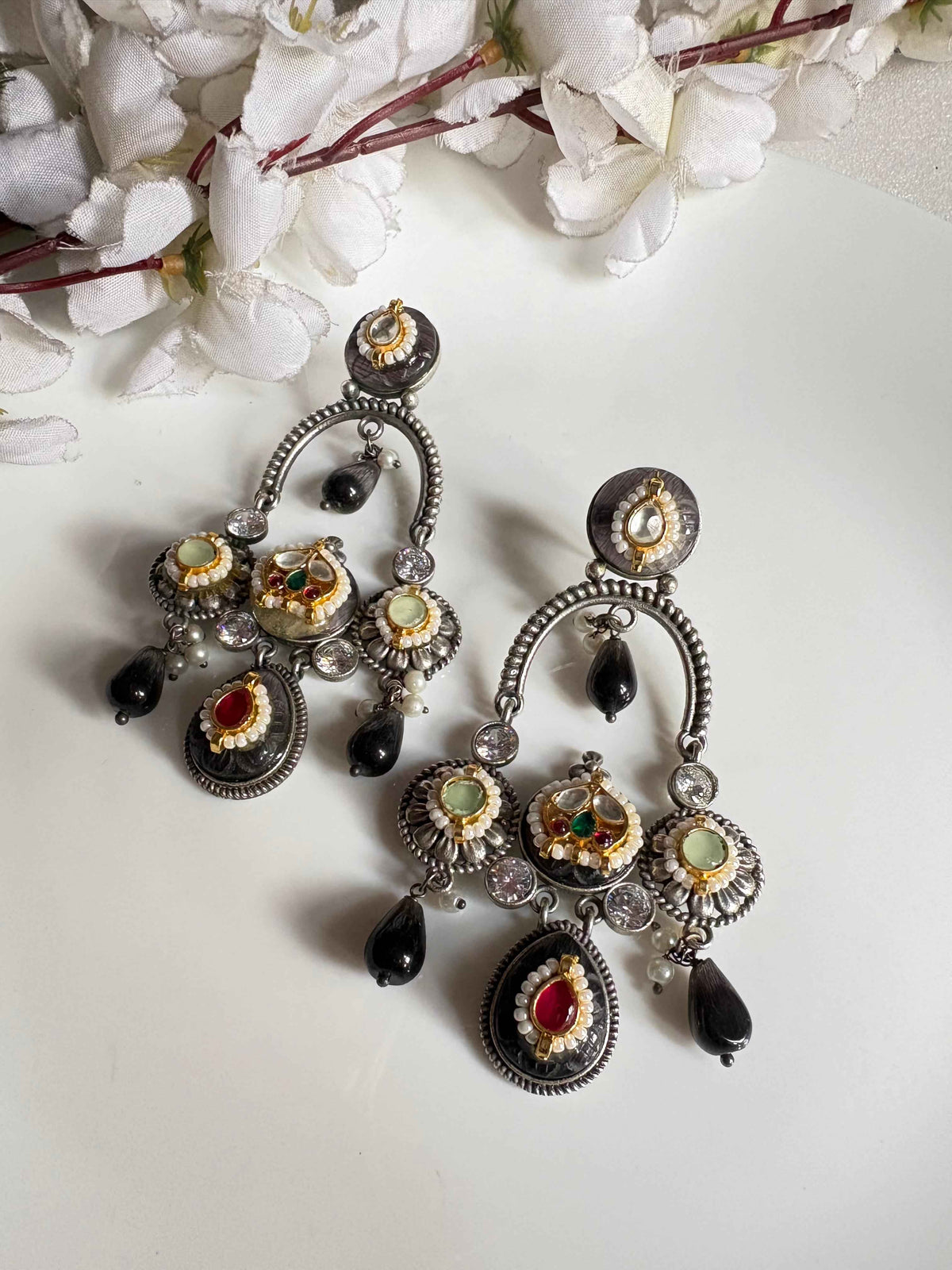 RangTarini Fusion Earrings | SLA Fusion Stone Earrings with Kundan Detailing | Statement Earrings