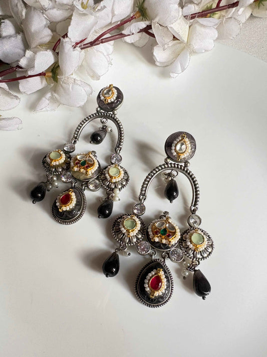 RangTarini Fusion Earrings | SLA Fusion Stone Earrings with Kundan Detailing | Statement Earrings
