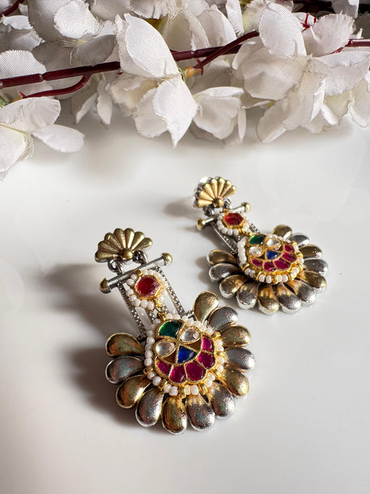 Anvitha SLA Dual Tone Kundan Fusion Earrings Online | Premium Statement Earrings for Women
