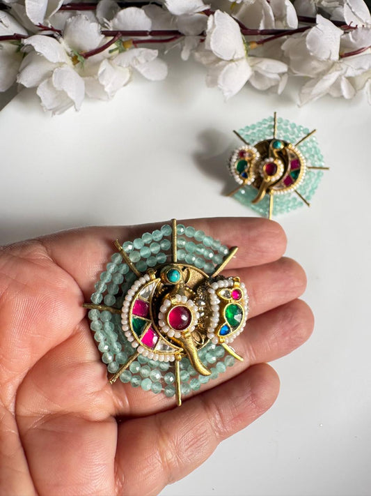 Mirzeya Gold Crystal Kundan Fusion Earrings Online | Premium Designer Earrings for Women