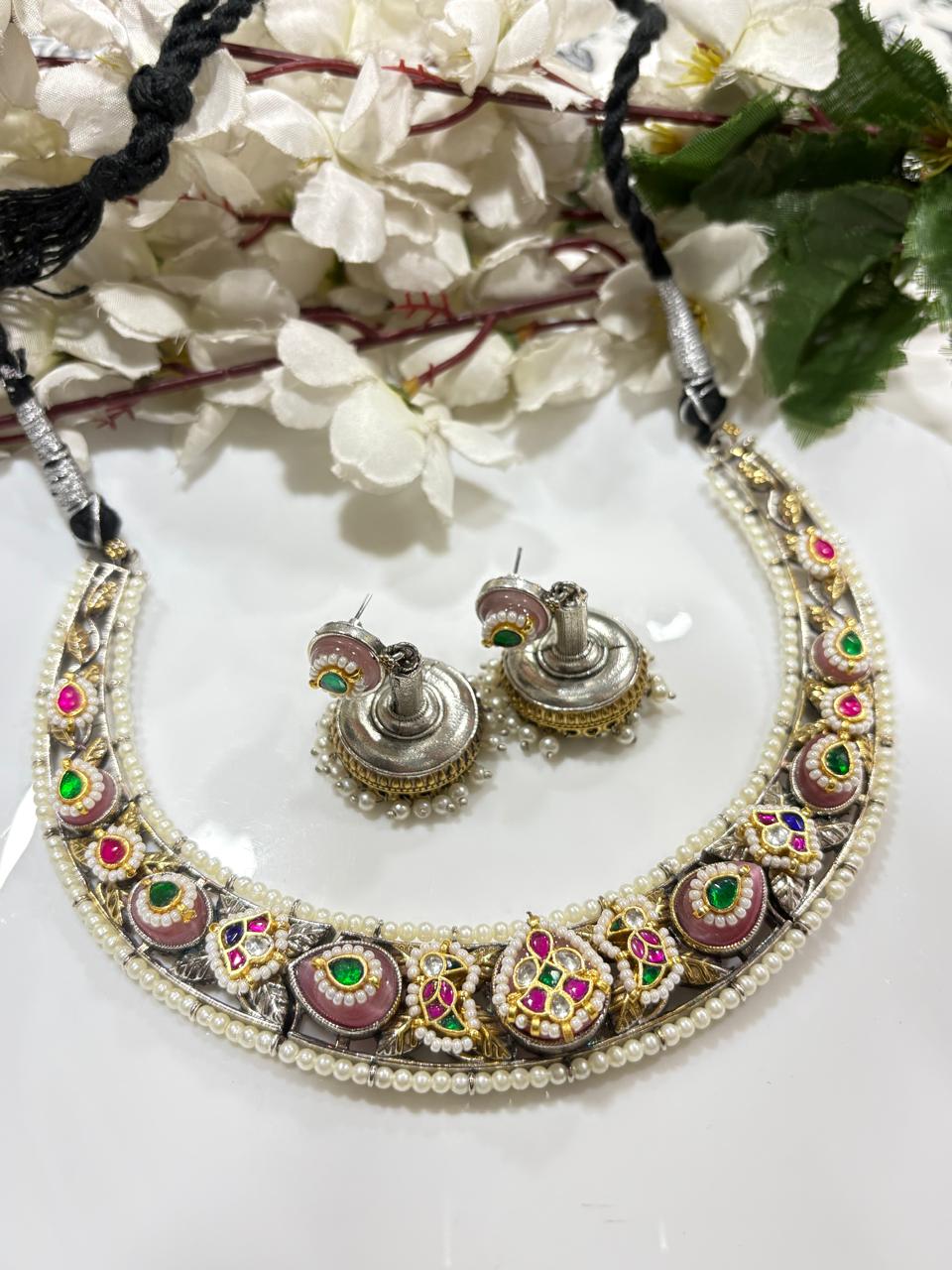 Rajkumari Navrang Dual Tone SLA Kundan Necklace Set with Jhumka Earrings | Premium Ethnic Jewellery  Ready Stock | Alankrent | AK-NV-JM10 by Alankrent