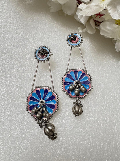 Hand-Painted Antique Ghungroo Drop Earrings
Handcrafted Enamel Earrings | Antique Silver Statement Earrings | Artisan Festive Jewellery