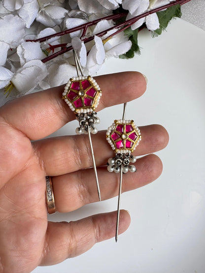 Meher Jaipuri Kundan Needle Earrings | Traditional Rajasthani Pearl Earrings