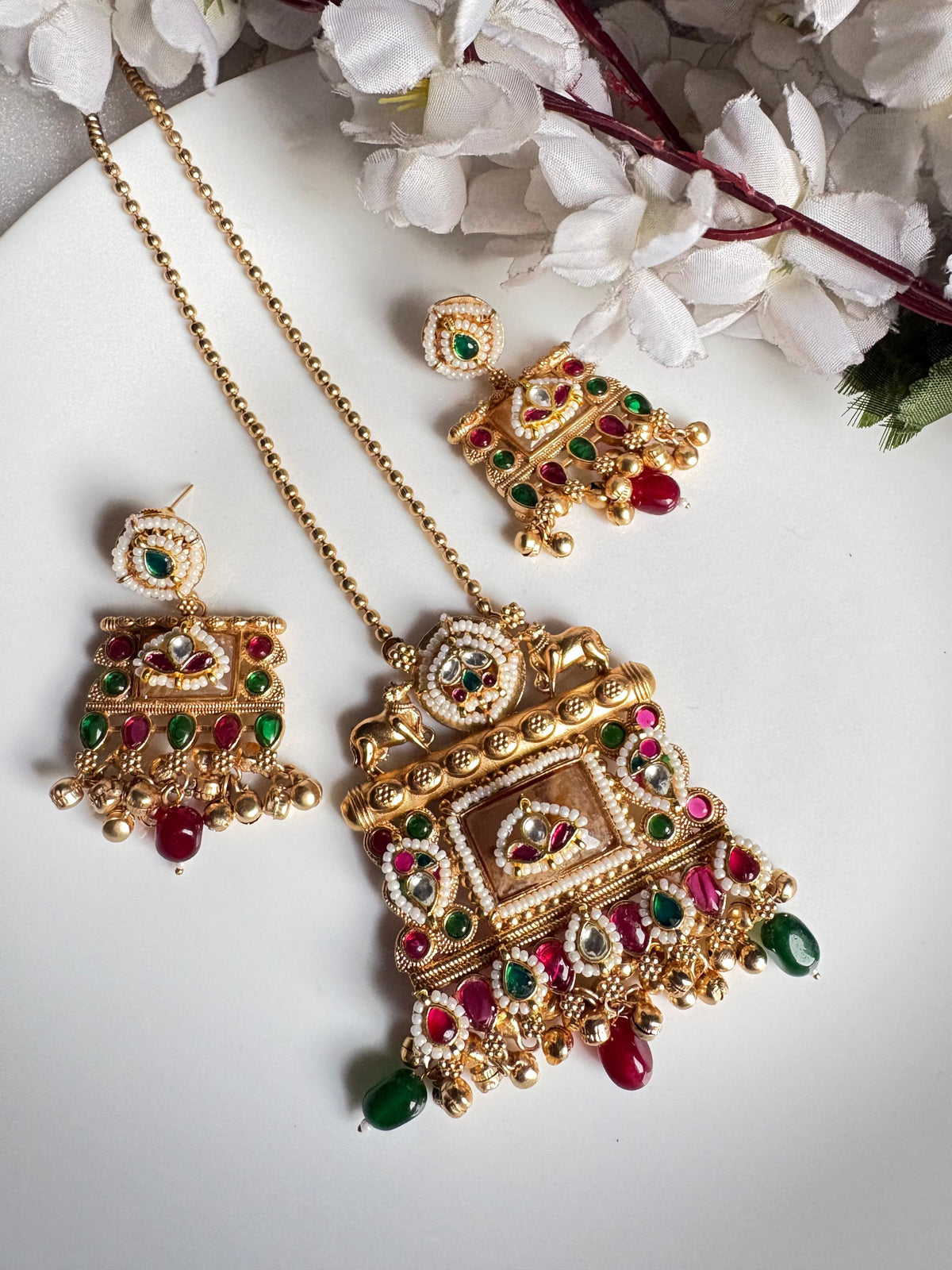 SheeshMahal Noor Premium Apala Polish Long Necklace Set | Kundan Fusion Statement Necklace with Earrings