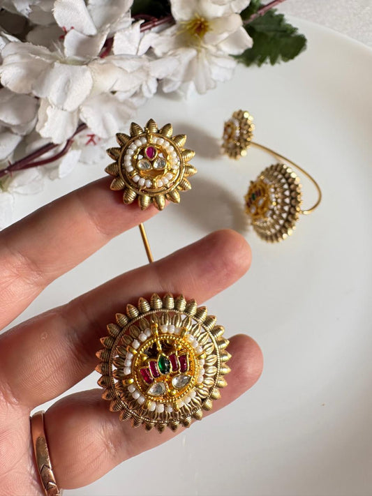 Pachi Kundan Fusion Gold Ear Cuffs | Temple Sun Motif Designer Statement Earrings | Alankrent Luxe by Alankrent