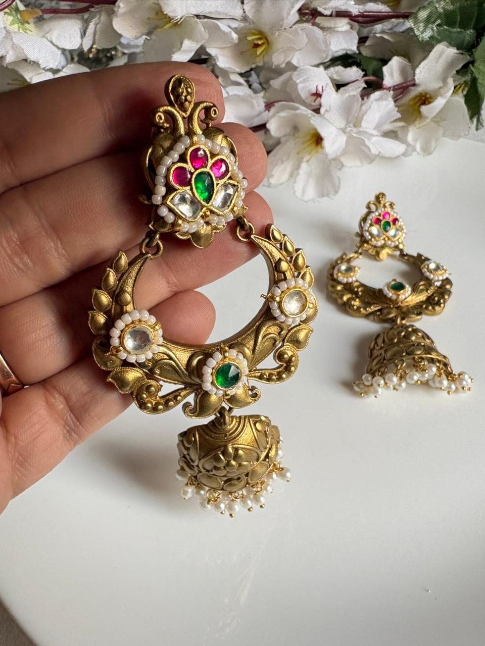 Gold Matt Kundan Jhumka Earrings | Kundan Fusion Traditional Jewellery  Premium Finish | Alankrent | AK-20260111-GE13 by Alankrent