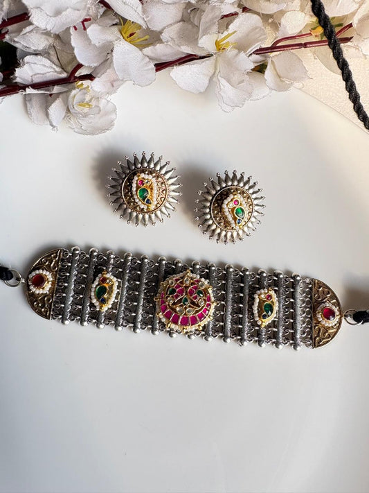 SLA Dual Tone Kundan Choker Necklace  Traditional Kundan Jewellery  Handcrafted Indian Kundan Jewellery | Premium Statement Necklace Set Online by Alankrent