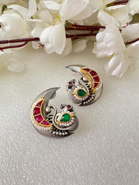 Mayur Chand Dual Tone Fusion Kundan Earrings Indian Festive Jewelry by Alankrent