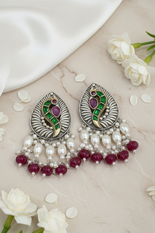 Vaidarbhika Multicolour Kundan Pearl Drop Earrings
