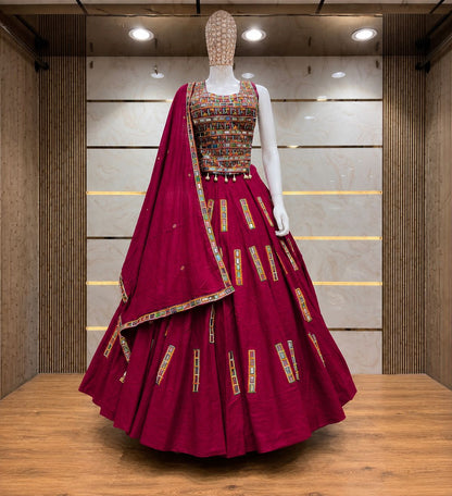 Mirali-Kutchhi Chaniya Choli | Traditional Gujarati Mirror Work Lehenga with Designer Blouse & Dupatta