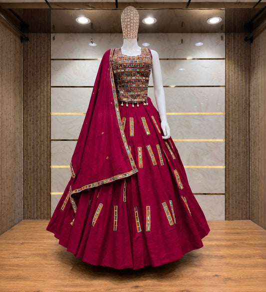 Mirali-Kutchhi Chaniya Choli | Traditional Gujarati Mirror Work Lehenga with Designer Blouse & Dupatta