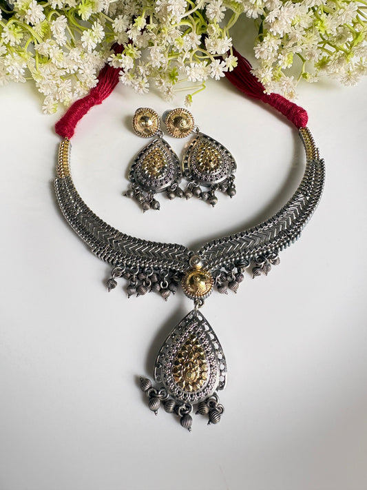 Rudraveena Premium SLA & Dualtone Hasli Necklace Set with Earrings | Statement Jewellery