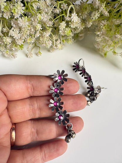 Pushpa Floral Stone Earcuffs | German Silver Ear Cuffs for Women