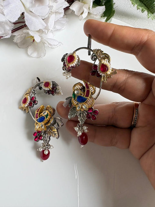 Rangoli Dualtone Pachi Kundan Earcuffs| Dualtone Pachi Kundan Fusion SLA Earcuffs with Crystals | Rangoli
