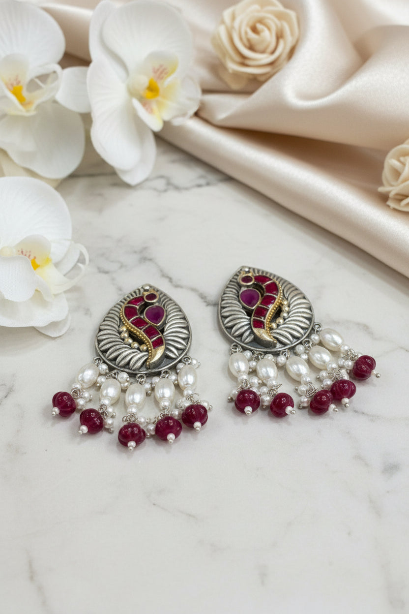 Vaidarbhika Multicolour Kundan Pearl Drop Earrings
