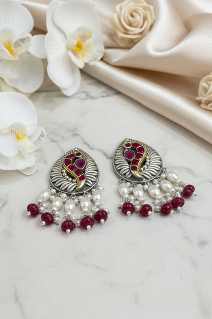 Vaidarbhika Multicolour Kundan Pearl Drop Earrings