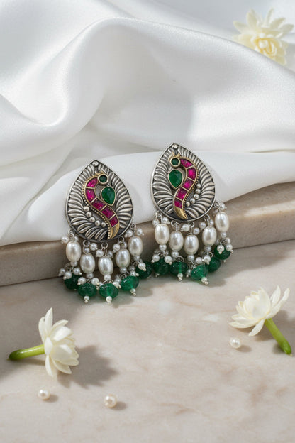 Vaidarbhika Multicolour Kundan Pearl Drop Earrings