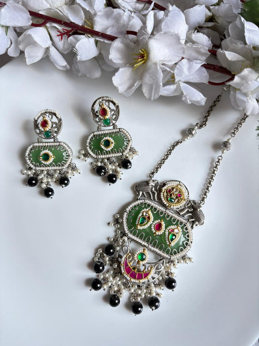 Gajraani Kundan Fusion SLA Elephant Long Necklace Set with Earrings for Women