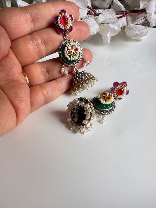 Gulmohar Kundan Jhumka Earrings | Premium SLA Pachi Kundan Imitation Jewellery | Festive & Navratri Wear