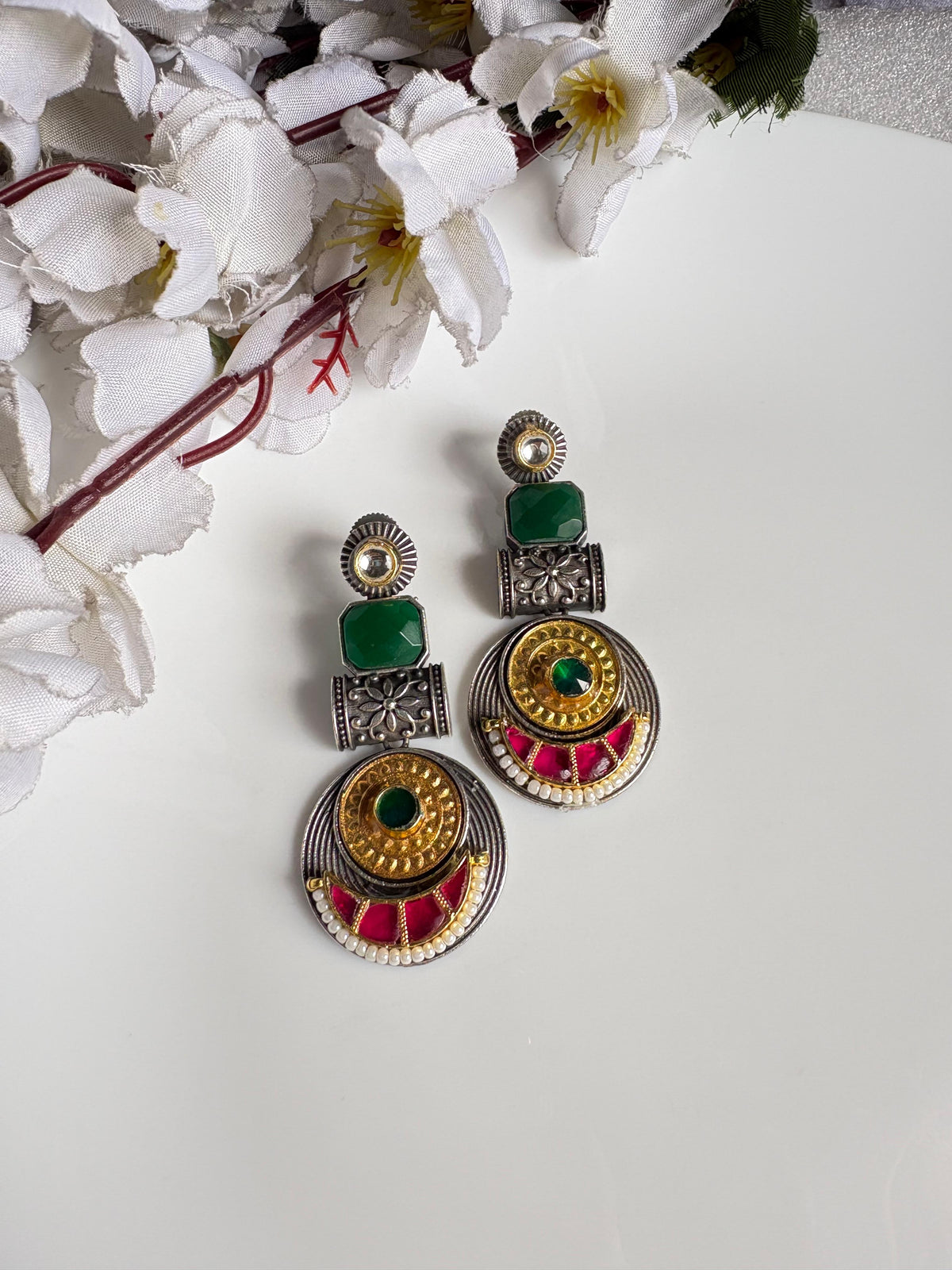 Noorika Dualtone Stone Kundan Statement Earrings