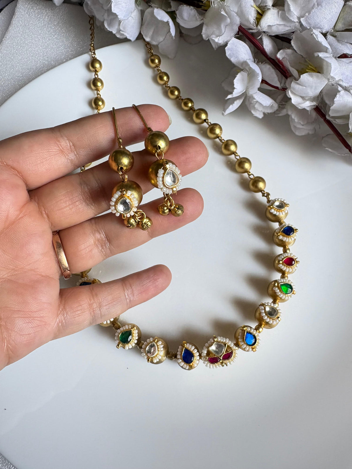 Noorika Minimal Fusion Long Necklace Set – Premium SLA Kundan Fusion Necklace with Earrings