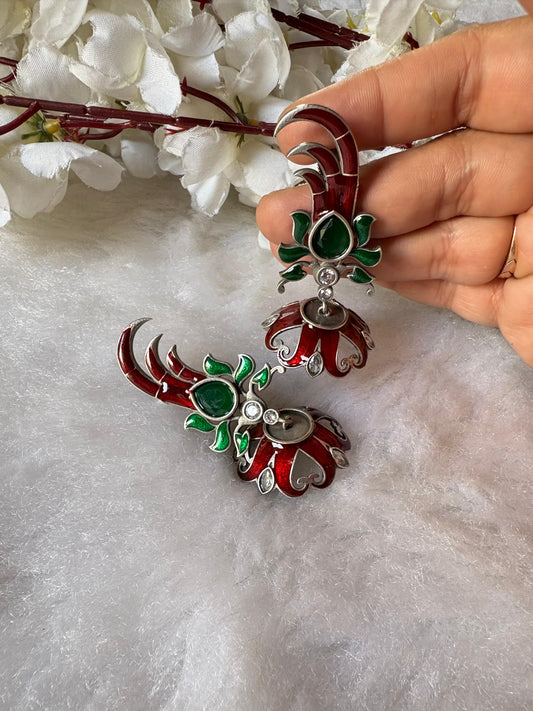 Mayur Varnika Enamel Statement Earrings
Handcrafted Peacock-Inspired Enamel Earrings | Silver Finish Designer Drop Earrings | Festive & Wedding Jewellery